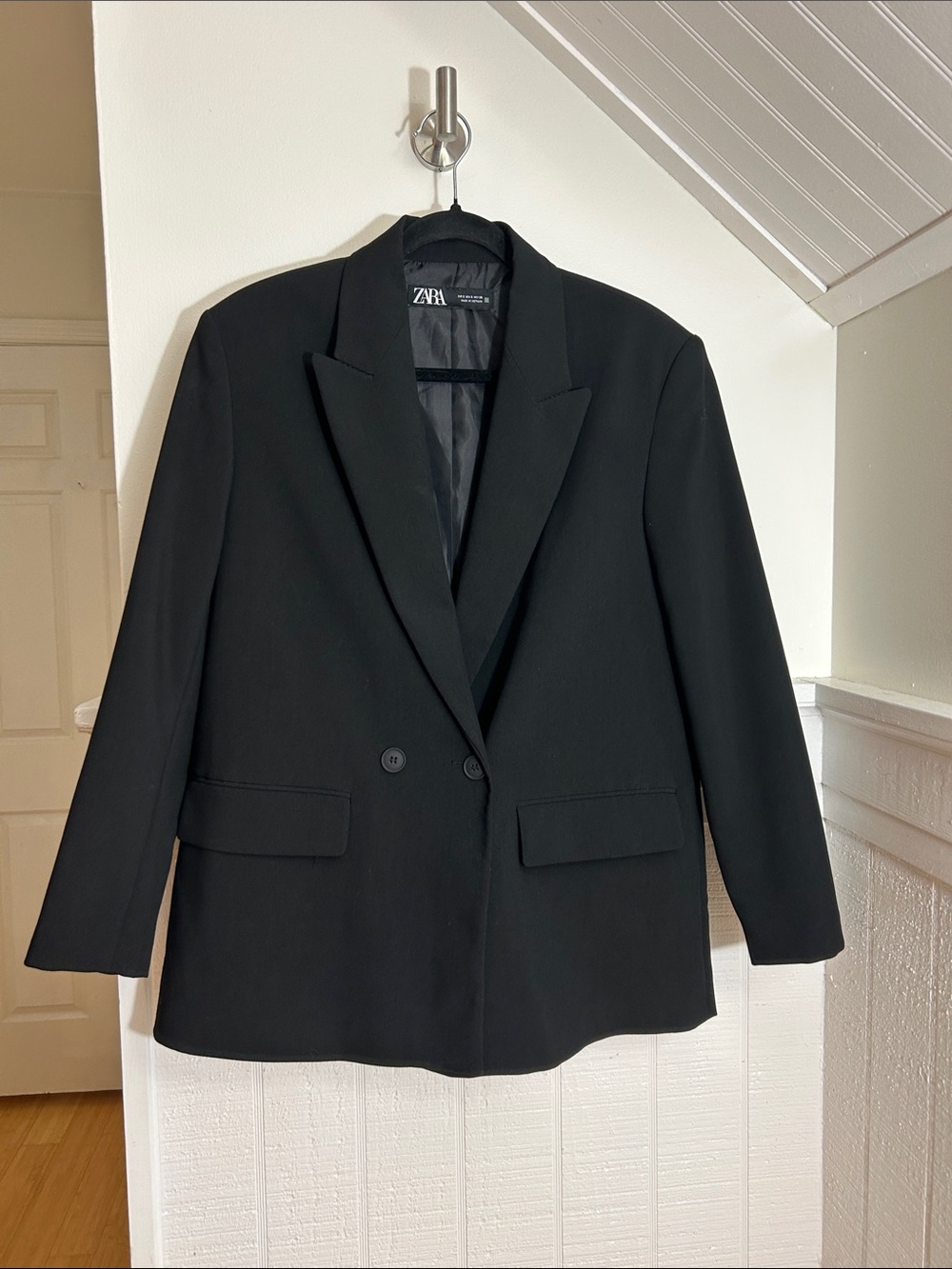 ZARA Loose Fit Oversized Double Breasted Black Blazer women’s small, academia - Picture 6 of 9